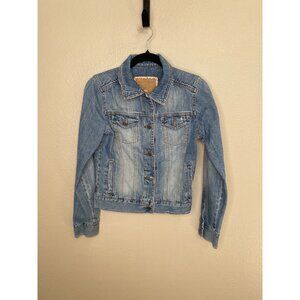 Hollister Co Womens Denim Jean Jacket Size M Light Wash Distressed Vintage